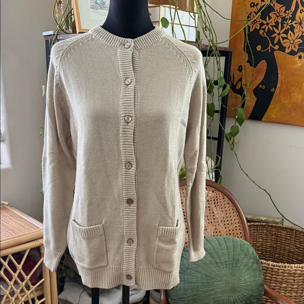 Vintage Northern Isles Tan Button Up Classic Grandma Knit Cardigan Sweater